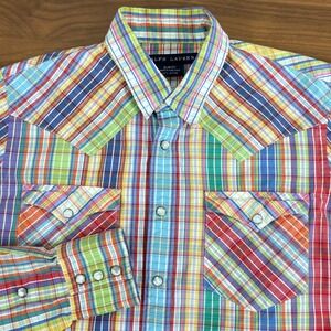 Ralph Lauren Womens Multicolor Plaid Western Slim‎ Fit Snap Shirt Size 6 Cotton